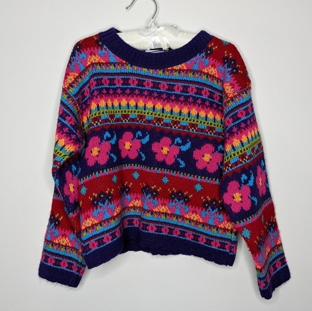 ✨3/$15 Vintage Hearts & Flowers pink purple sweater 6x